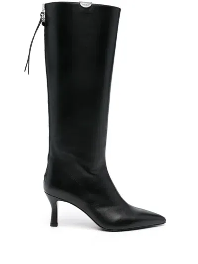 Maje 70mm Leather Boots In Noir / Gris