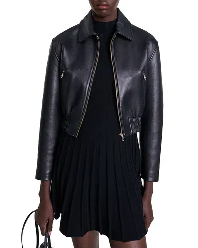 Maje Basaly Leather Jacket In Black