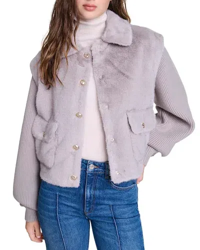 Maje Bibi Faux Fur Jacket In Grey