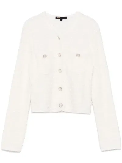 Maje Logo-engraved-buttons Bouclé Cardigan In White