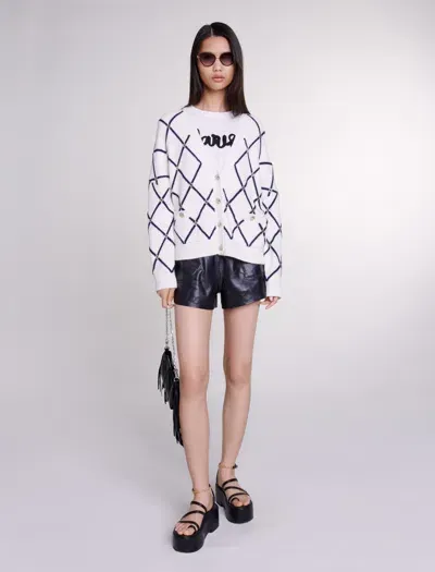 Maje Diamond Pattern Knitted Cardigan In Ecru