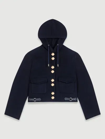 Maje Double-faced Short Jacket In Navy