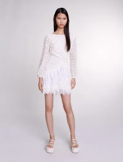 Maje Draped Lace Dress In Ecru