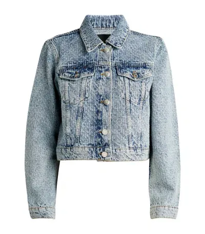 Maje Rhinestone-embellished Denim Jacket In Blue