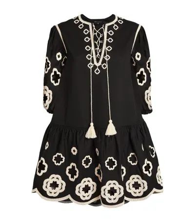 Maje Clover-embroidered Peplum Minidress In Black