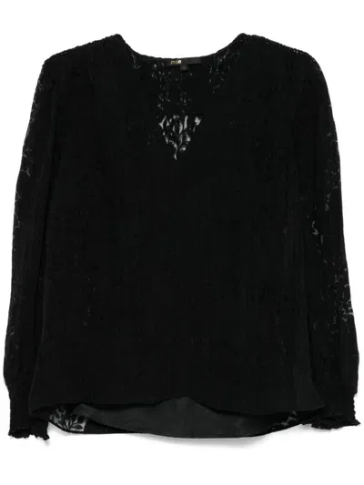 Maje Floral-jacquard Blouse In Black