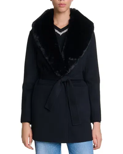 Maje Galaxyon Faux Fur Collar Coat In Black