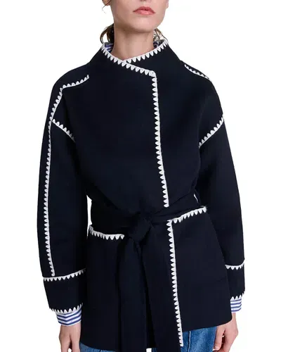 Maje Gicolori Coat In Navy/white