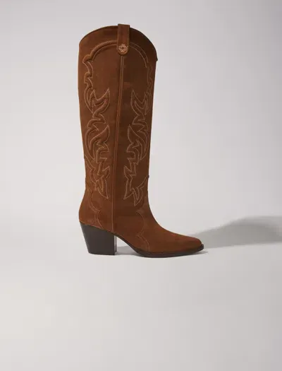 Maje High-leg Cowboy Boots In Warm Brown