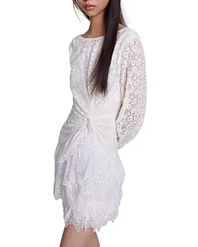 Maje Lace Twist Front Mini Dress In Ecru