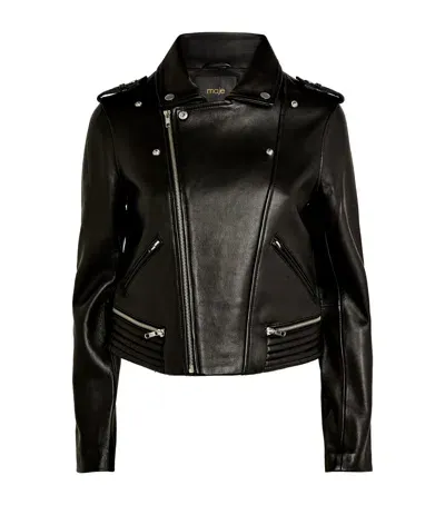 Maje Leather Biker Jacket In Black