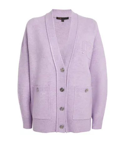 Maje Logo V-neck Cardigan In Purple