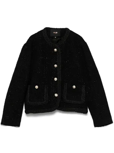 Maje Lurex Tweed Jacket In Black