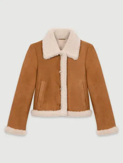 Maje Shearling-effect Fur Coat In Brown