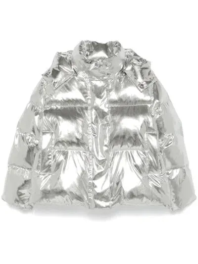 Maje Metallic Puffer Jacket In Silber