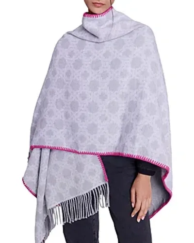 Maje Monogram Fringe Poncho In Pearl Gray