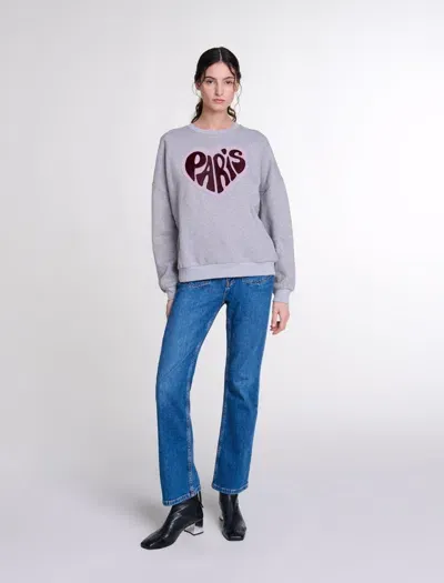 Maje Paris Heart Patch Sweatshirt In Grey