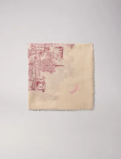 Maje Patterned Cashmere Blend Scarf In Pink Toile De Jouy /