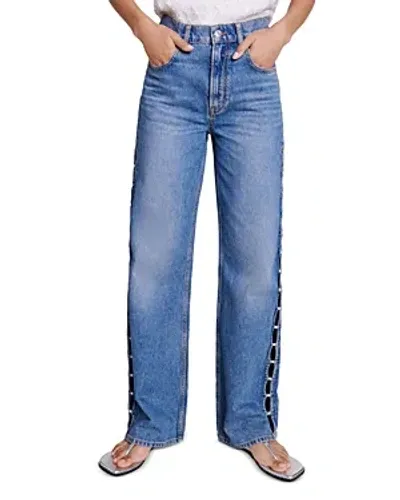 Maje Perline High Rise Straight Jeans In Blue