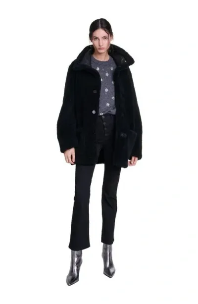 Maje Reversible Leather Coat In Black