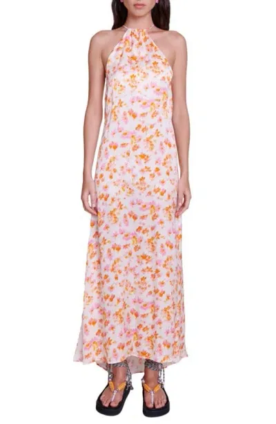 Maje Spring Halter Maxi Dress In Sping Orange Flower Print