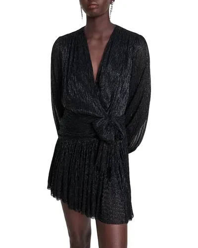 Maje Runnylia Pleated Wrap Dress In Black