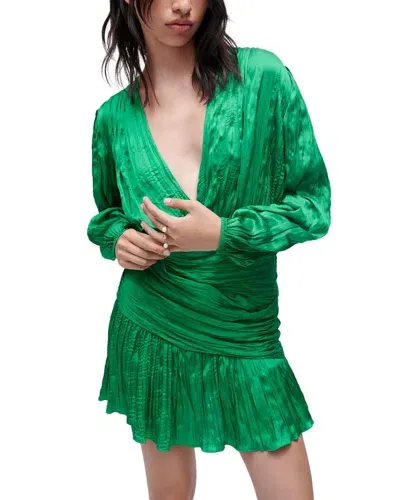 Maje Plissé-satin Mini Dress In Green