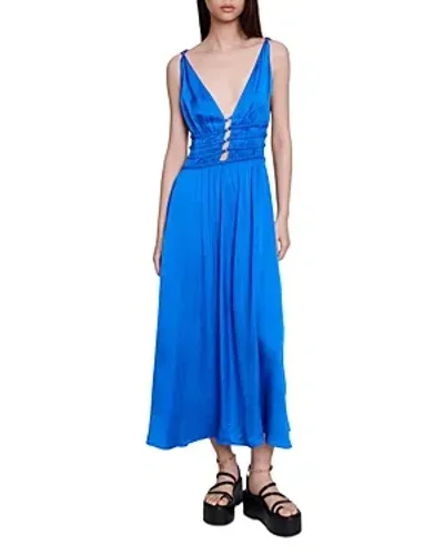 Maje Ryalana Plunge Neck Dress In Blue