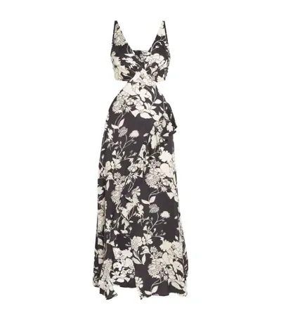 Maje Floral-print Cut-out Detail Dress In Black