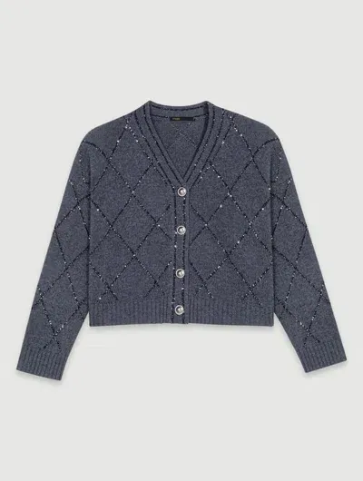 Maje Sequin Knit Cardigan In Anthracite Grey