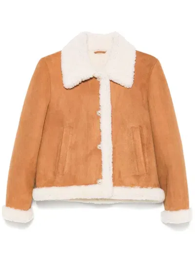 Maje Shearling-effect Coat In Brown