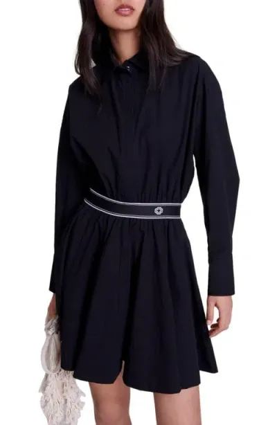 Maje Short Elasticated Shirt Dress In Black