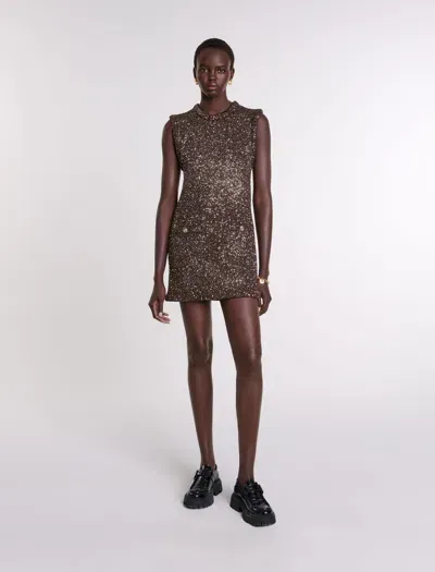 Maje Short Sequin Dress In Brown