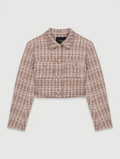 Maje Short Tweed Jacket In Brown