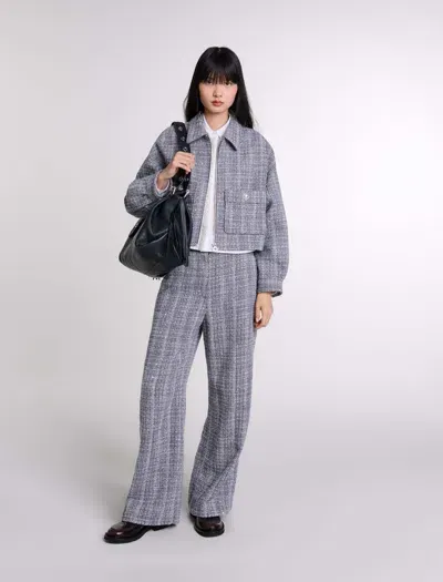 Maje Short Tweed Jacket In Grey