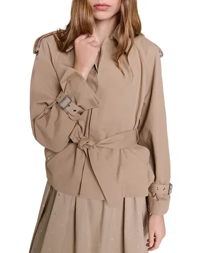 Maje Short Water Repellant Trench Jacket In Beige