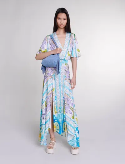 Maje Satin-look Patterned Maxi Dress In Mosaic Print /