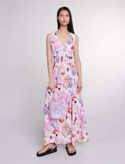 Maje Cutaway Silk Maxi Dress In Print Paradisio /