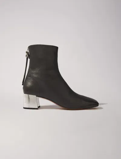 Maje Square-toed Leather Boots In Black