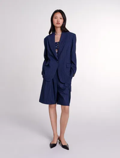 Maje Striped Suit Jacket In Navy Tennis Stripe /