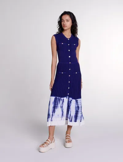 Maje Tie-dye Knit Maxi Dress In Navy