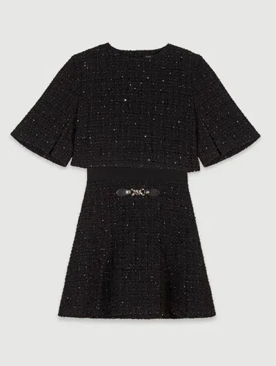 Maje Tweed 2-in-1 Short Dress In Black