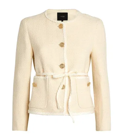 Maje Tweed Belted Jacket In White