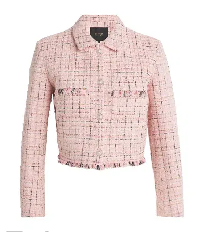 Maje Tweed Frayed Cropped Jacket In Pink