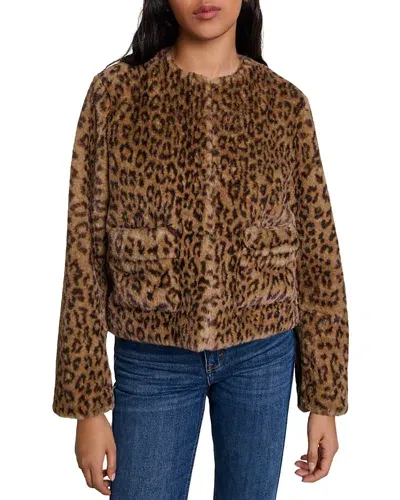 Maje Vifaleo Faux Fur Cropped Jacket In Leopard Print