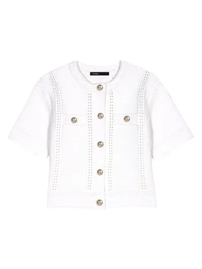 Maje Marcel Short Sleeved Cropped Cardigan In White