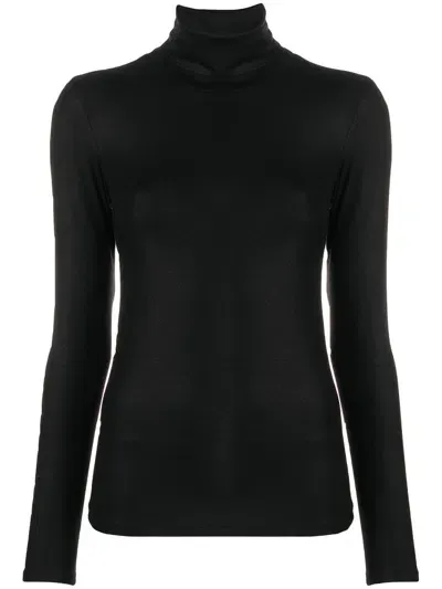 Majestic Cotton And Cashmere Blend Turtleneck Sweater In Black