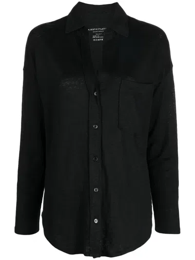 Majestic V-neck Long-sleeve Shirt In Black