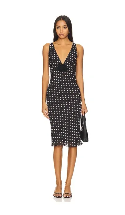 Majorelle Kelly Midi Dress In Black & Beige Dot