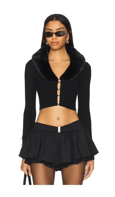 Majorelle Laurel Faux Fur Shawl Cardigan In Black